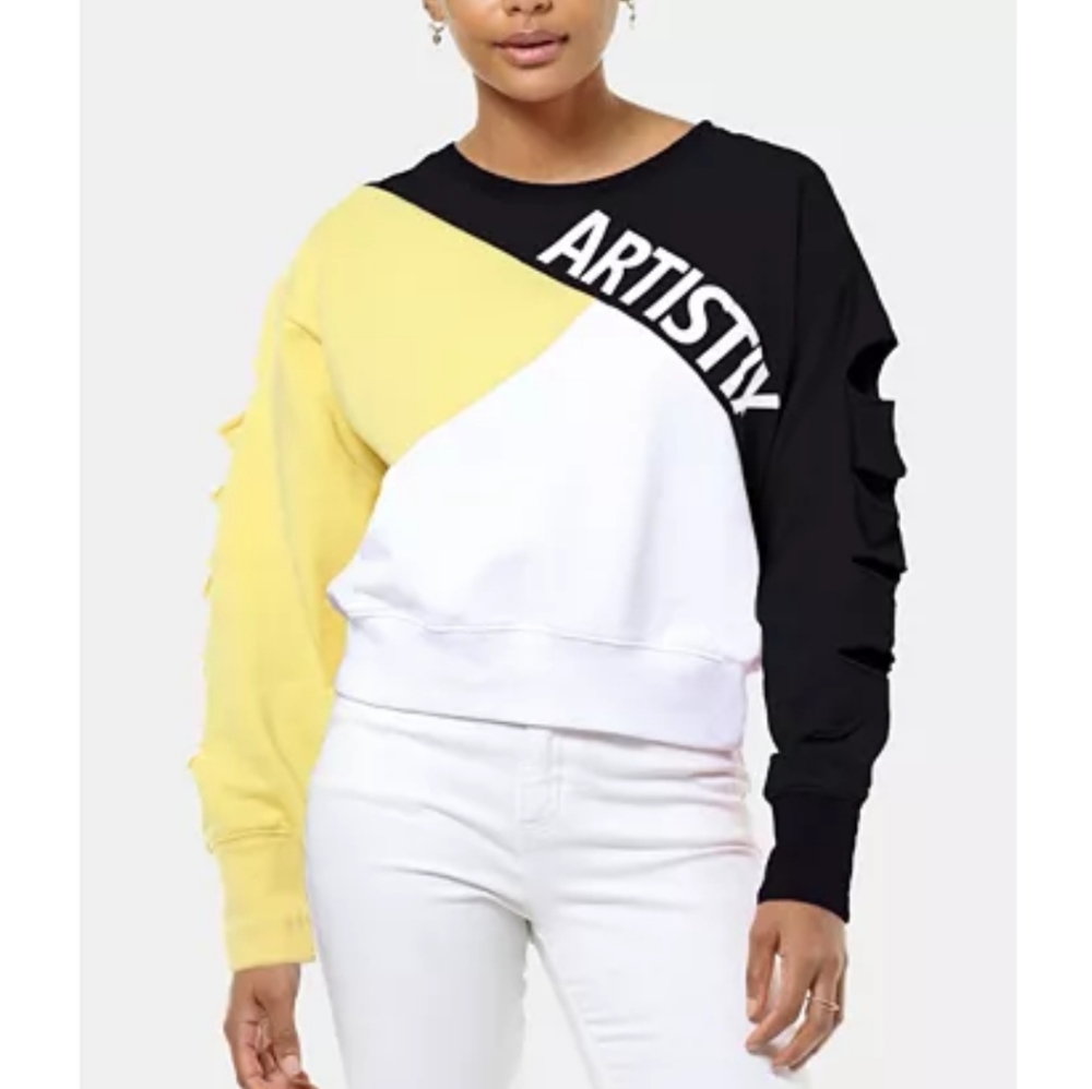 ARTISTIX COLORBLOCKED LOGO DETAILED CROP SWEATER